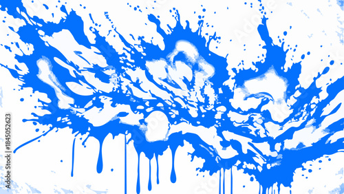 Abstract Blue Ink Splatter on White Background. Dynamic Liquid Drip and Paint Explosion for Energetic Creative Design and Art