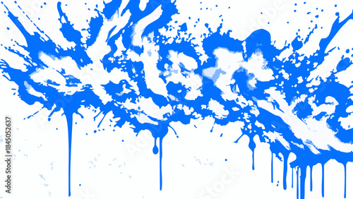 Vibrant Liquid Splash With Blue Paint on White. Abstract Dynamic Ink Drips and Splatter Explosion for Creative Art and Modern Design.