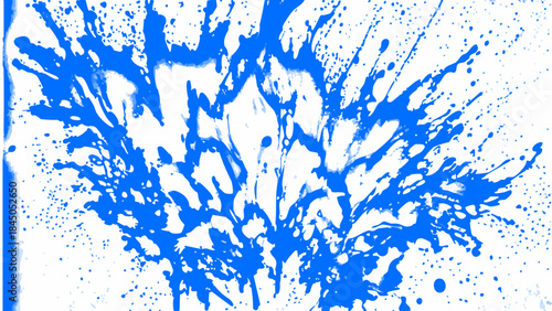 Vibrant Blue Paint Splash Background With Dynamic Liquid Drip & Splatter Explosion on White. Abstract Expressive Ink Art for Creative and Energetic Design.