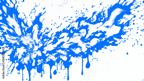 Vibrant Liquid Splash With Blue Paint on White. Abstract Dynamic Ink Drips and Splatter Explosion for Creative Art and Modern Design.