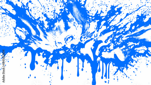 Vibrant Liquid Splash With Blue Paint on White. Abstract Dynamic Ink Drips and Splatter Explosion for Creative Art and Modern Design.