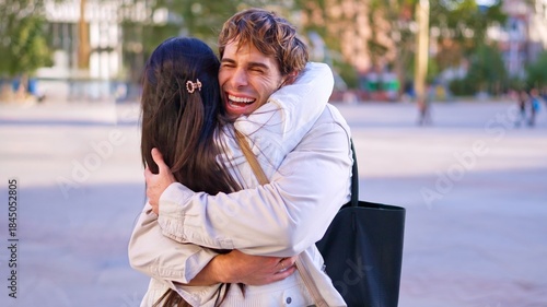 Cuadro en lienzo Man hugging woman with joy reflecting inclusion and happiness