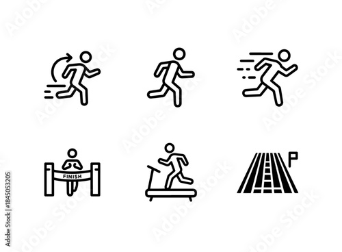 Running Jogging Sprinting Marathon Treadmill Track Field Minimal Bold Line Icon Set