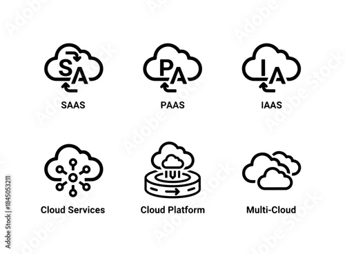 SAAS PAAS IAAS Cloud Services Cloud Platform Multi Cloud Minimal Bold Line Icon Set