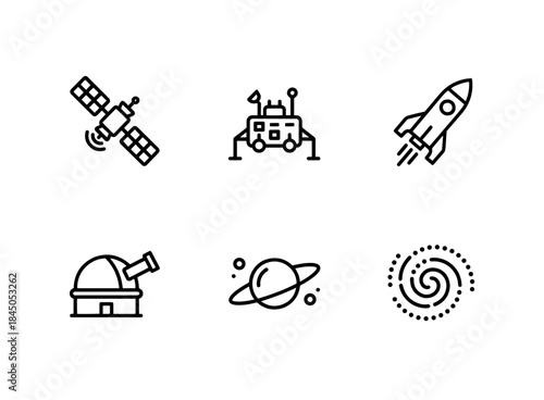 Satellite Space Probe Rocket Observatory Planet Galaxy Minimal Bold Line Icon Set