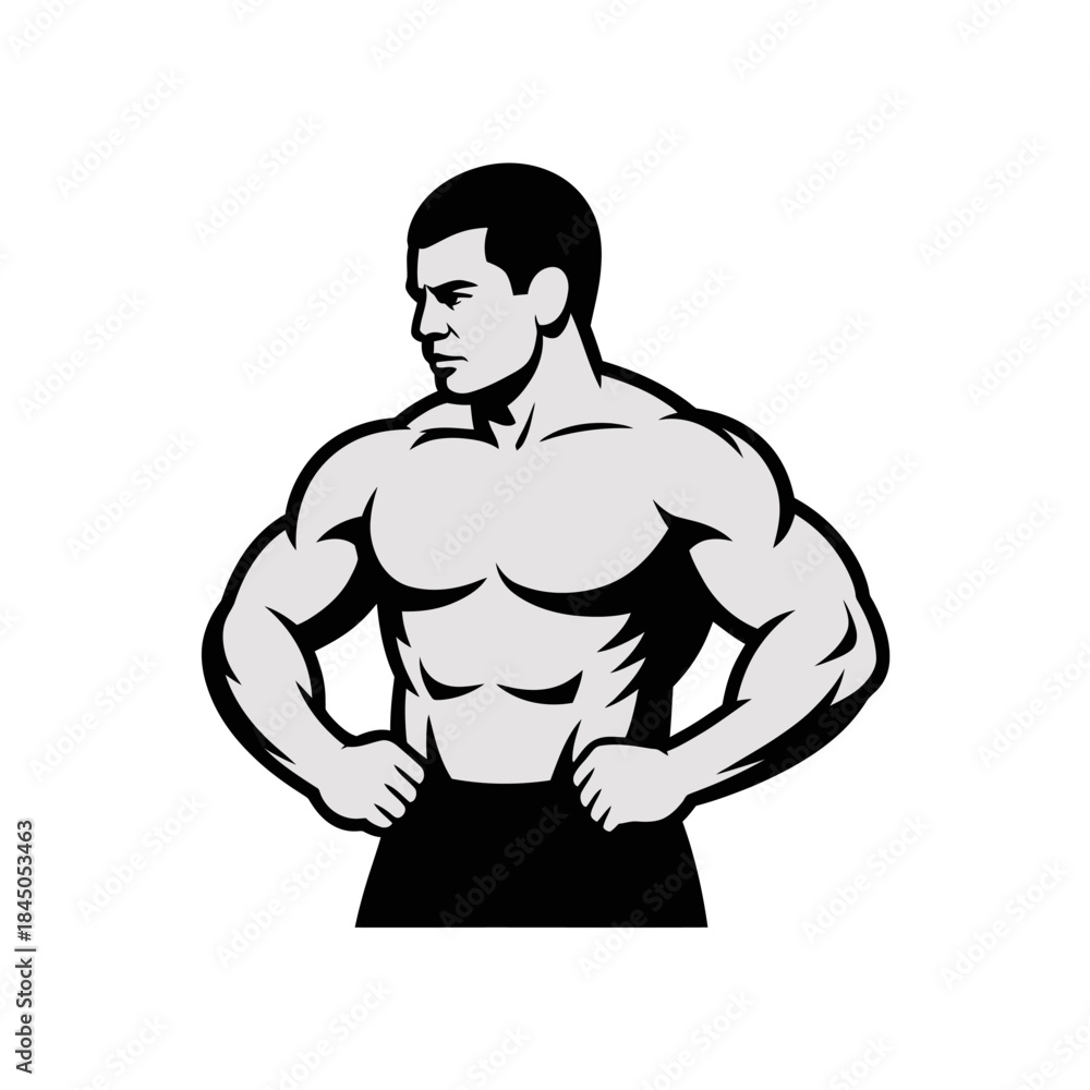 Fototapeta premium Wrestler vector suitable for sports designs. Muscular man in wrestling stance showing powerful physique. Ideal for athletic promotions and merchandise.