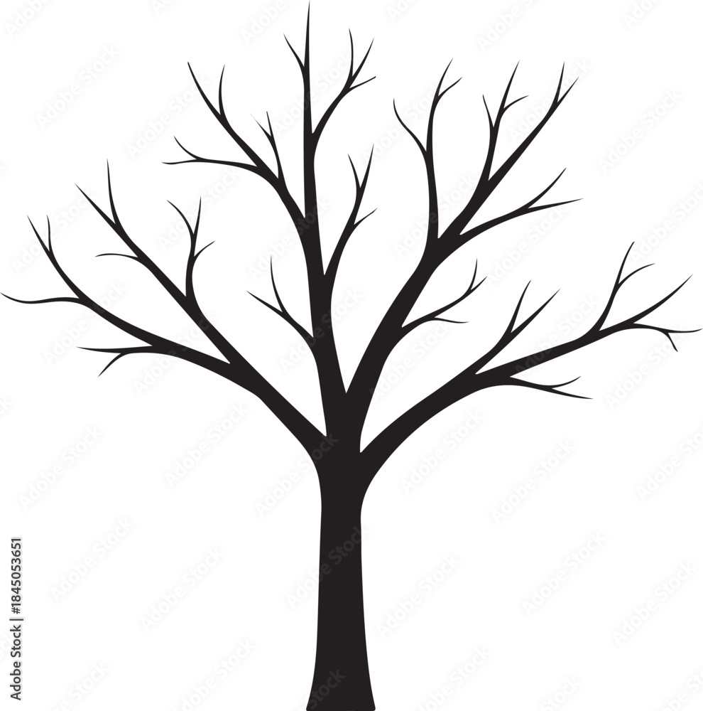 Obraz premium Illustration of black silhouette of a bare tree with many branches on