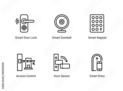 Smart Door Lock Smart Doorbell Smart Keypad Access Control Door Sensor Smart Entry Minimal Bold Line Icon Set