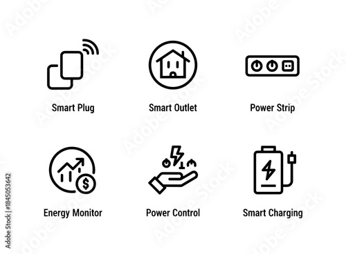 Smart Plug Smart Outlet Power Strip Energy Monitor Power Control Smart Charging Minimal Bold Line Icon Set