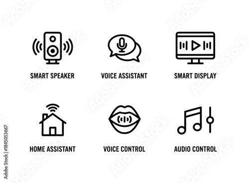 Smart Speaker Voice Assistant Smart Display Home Assistant Voice Control Audio Control Minimal Bold Line Icon Set