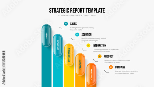 Consulting Solution Five Option Infographic Slideshow Layout. Marketing Development Presentation Design Vector Illustration. Investor Campaign 5 Step Diagram Slide Template.