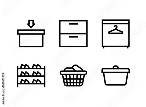 Storage Drawer Closet Shoe Rack Laundry Basket Storage Box Minimal Bold Line Icon Set