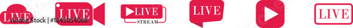 Live Streaming Icon set. Vector for streaming, live broadcast, blog, television, shows, live performances, news and various video content. Live broadcasting buttons and symbols. Vector illustration.