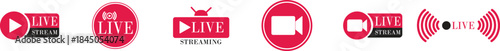 Live Streaming Icon set. Vector for streaming, live broadcast, blog, television, shows, live performances, news and various video content. Live broadcasting buttons and symbols. Vector illustration.
