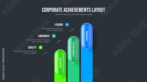 Company Performance Three Step Diagram Slideshow Layout. Digital Campaign Presentation Template Vector Illustration. Product Report 3 Option Infographic Frame Design.
