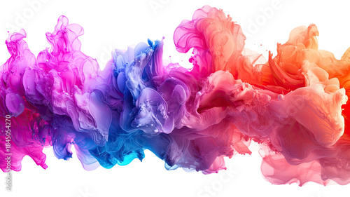 Abstract vibrant smoke colorful flowing clouds dynamic motion fine texture studio macro photography high detail isolated on white background