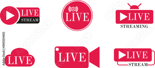 Live Streaming Icon set. Vector for streaming, live broadcast, blog, television, shows, live performances, news and various video content. Live broadcasting buttons and symbols. Vector illustration.
