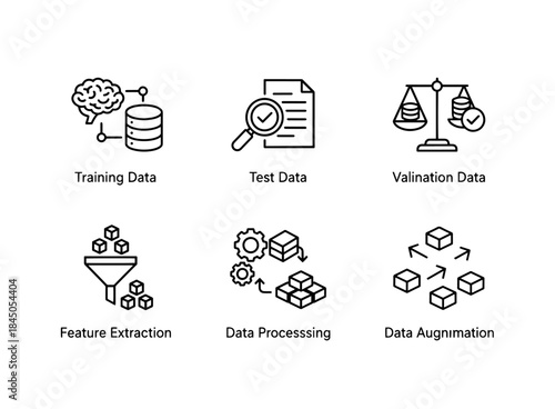 Training Data Test Data Validation Data Feature Extraction Data Preprocessing Icon Set