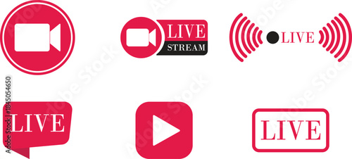 Live Streaming Icon set. Vector for streaming, live broadcast, blog, television, shows, live performances, news and various video content. Live broadcasting buttons and symbols. Vector illustration.