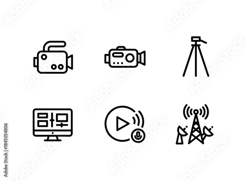Video Camera Camcorder Tripod Video Editing Live Stream Broadcast Minimal Bold Icon Set