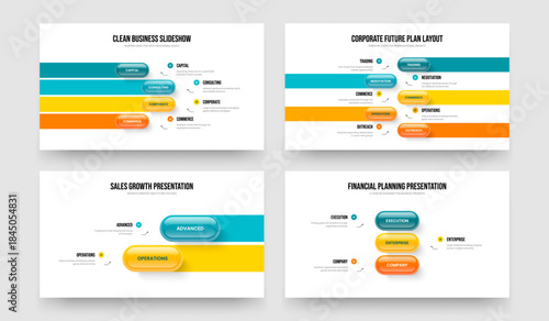 Corporate Introduction 4 5 2 3 Option Infographic Frame Layout Set. Professional Performance Four Five Two Three Step Diagram Slideshow Design Vector Illustration Collection.