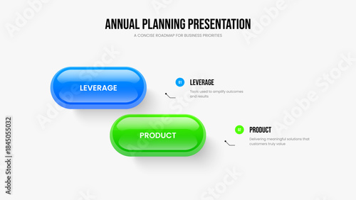 Professional Performance Slide Layout Vector Illustration. Creative Growth 2 Option Diagram Presentation Design. Visual Solution Two Element Infographic Slideshow Template.
