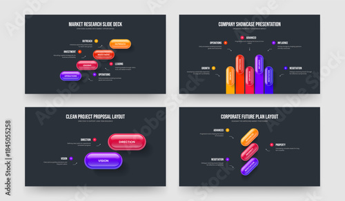 Professional Introduction 4 5 2 3 Element Diagram Frame Design Set. Project Profile Four Five Two Three Step Infographic Slideshow Template Vector Illustration Bundle.