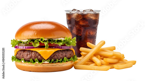 Fast food burger fries and cola isolated on transparent background