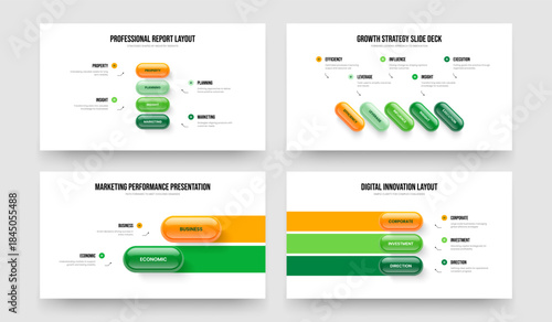 Enterprise Proposal 4 5 2 3 Element Infographic Slide Layout Bundle. Financial Growth Four Five Two Three Step Diagram Frame Template Vector Illustration Collection.