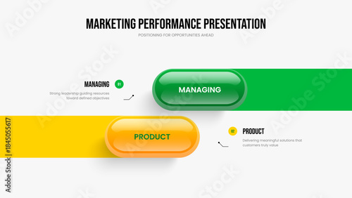 Business Campaign Two Step Diagram Slideshow Layout. Visual Proposal Frame Design Vector Illustration. Consulting Innovation 2 Option Infographic Presentation Template.