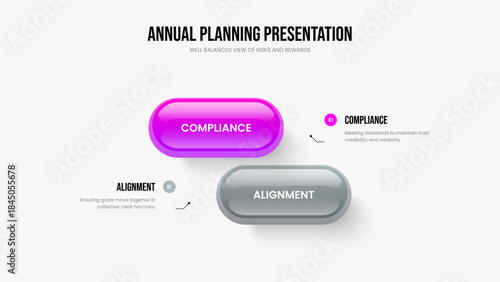 Consulting Forecast 2 Option Infographic Presentation Layout. Advertising Launch Two Step Diagram Frame Design. Market Overview Slide Template Vector Illustration.