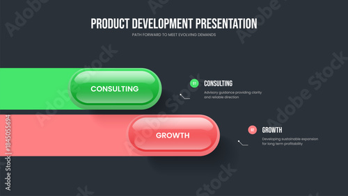 Enterprise Performance Two Option Infographic Slide Template. Visual Innovation 2 Element Diagram Frame Design. Marketing Review Presentation Layout Vector Illustration.