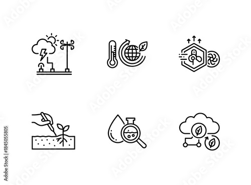 Weather Station Climate Sensor Air Quality Monitor Soil Tester Water Quality Test Icon Set