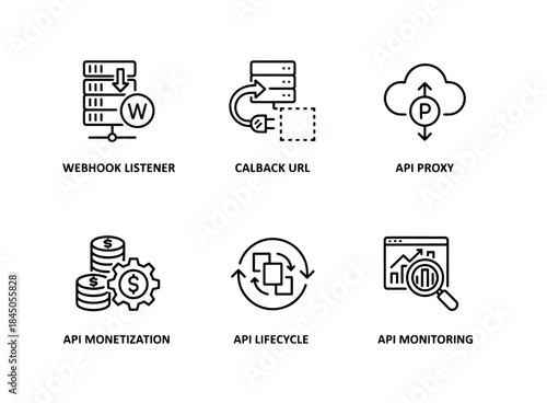 Webhook Listener Callback URL API Proxy API Monetization API Lifecycle API Monitoring Icon Set