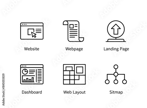 Website Webpage Landing Page Dashboard Web Layout Sitemap Minimal Bold Line Icon Set