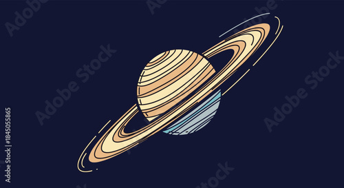 Stylized vector illustration of the planet Saturn and its rings with another planet, created with a modern line art design style.