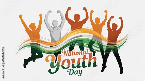 National Youth Day January 12 Illustration with Celebrating Youth and Tricolor