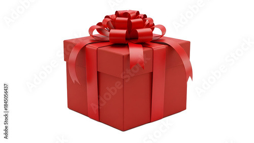 Luxurious Red Gift Box with Ribbon and Bow Isolated on Black