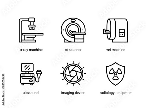 X Ray Machine CT Scanner MRI Machine Ultrasound Machine Imaging Device Radiology Icon Set