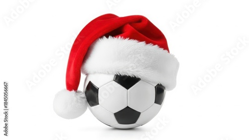 Soccer ball wearing santa hat