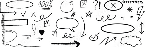 Collection of hand drawn arrows and graphic symbols
