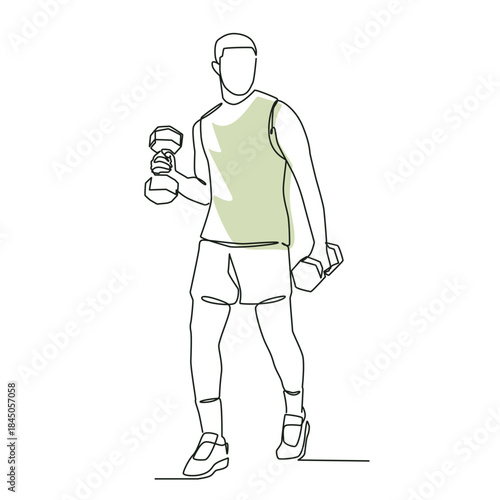 Man lifting dumbbells one line drawing. Man lifting dumbbells single line illustration. Man lifting dumbbells minimalist line art. Man lifting dumbbells vector art