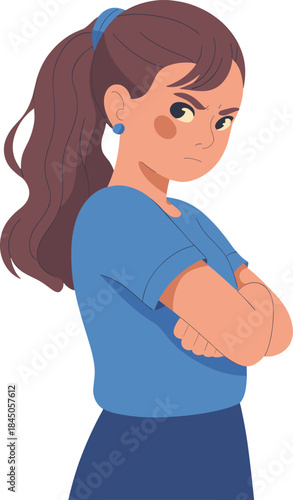 Angry girl with arms crossed and furrowed brow frustrated