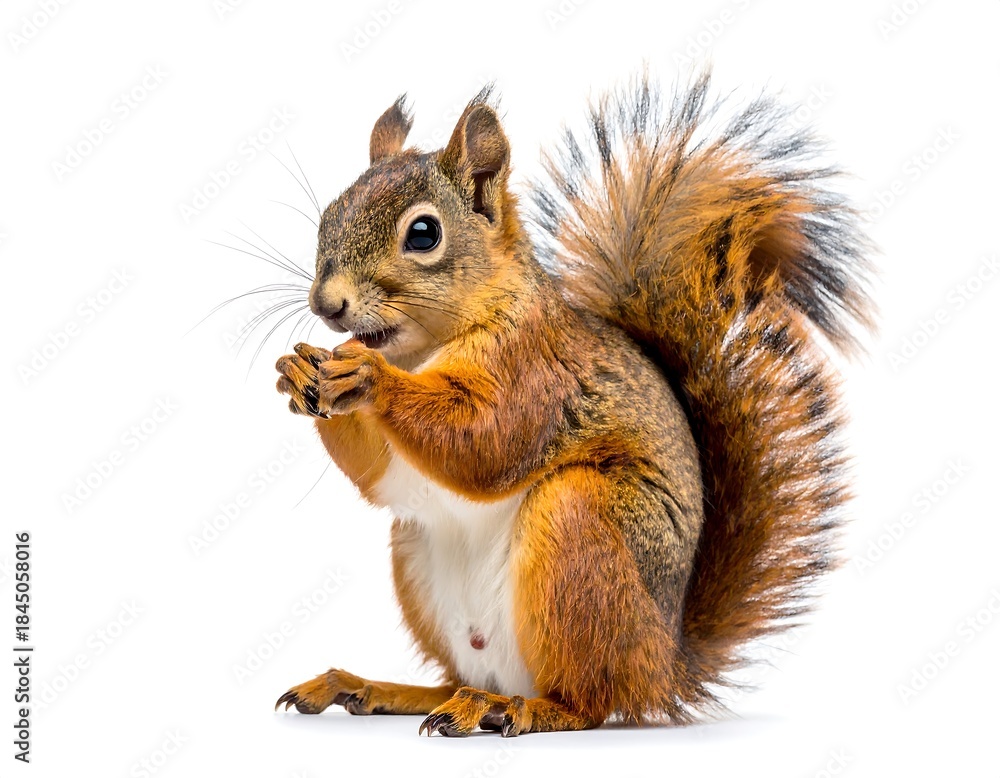 Fototapeta premium Brown squirrel holding food adorably high resolution photo in a white background