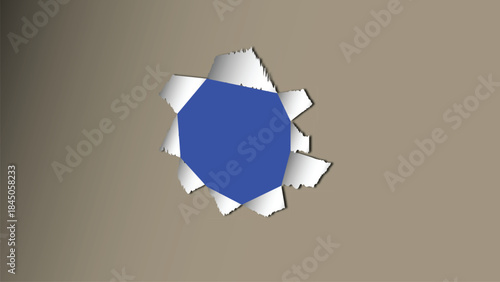 Digital illustration depicting a jagged tear in a beige surface revealing a vibrant blue geometric shape