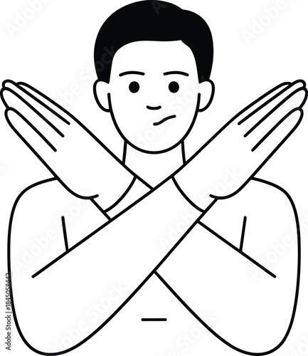 Man with arms crossed in X shape stop