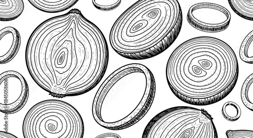 Sliced Onion Pattern Engraving Illustration – Vegetable Food Texture Vintage Line Art