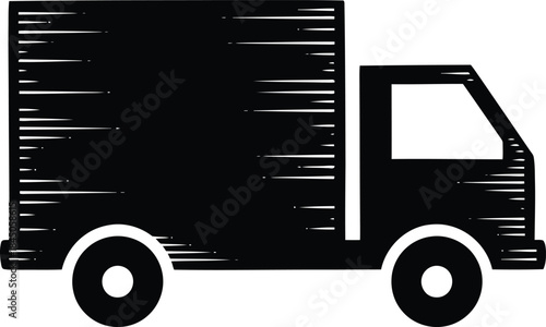 Delivery Truck Engraving Illustration – Cargo Transport Vehicle Vintage Line Art Icon