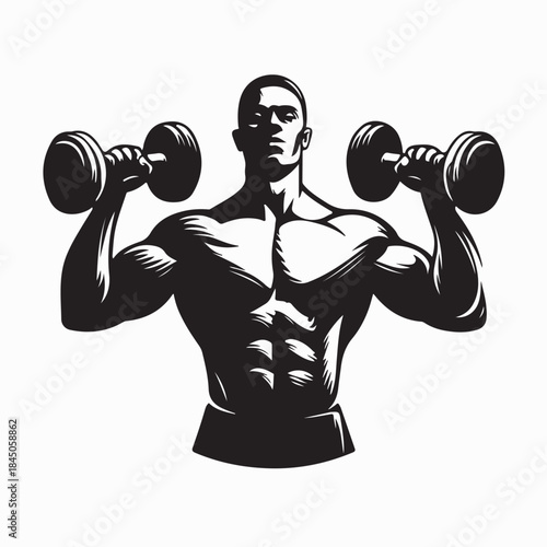 Man lifting Dumbbell Fitness Gym Silhouette Vector Illustration