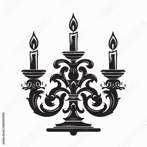Candlestick with Burning Candle Image Vector Isolated on White Background